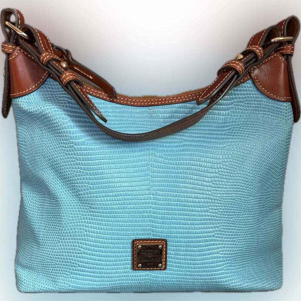 🤎DOONEY & BOURKE🤎Lizard-Embossed Leather Hobo Bag in Aqua Blue/EUC
